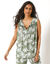 Tunique sans manches imprim&eacute; palmiers, cr&eacute;pon et macram&eacute; (kaki / blanc)