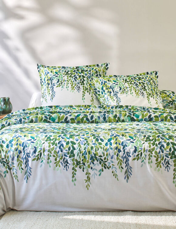 Linge de lit L&eacute;onie imprim&eacute; v&eacute;g&eacute;tal - coton 57 fils/cm&sup2; (&eacute;cru / vert)