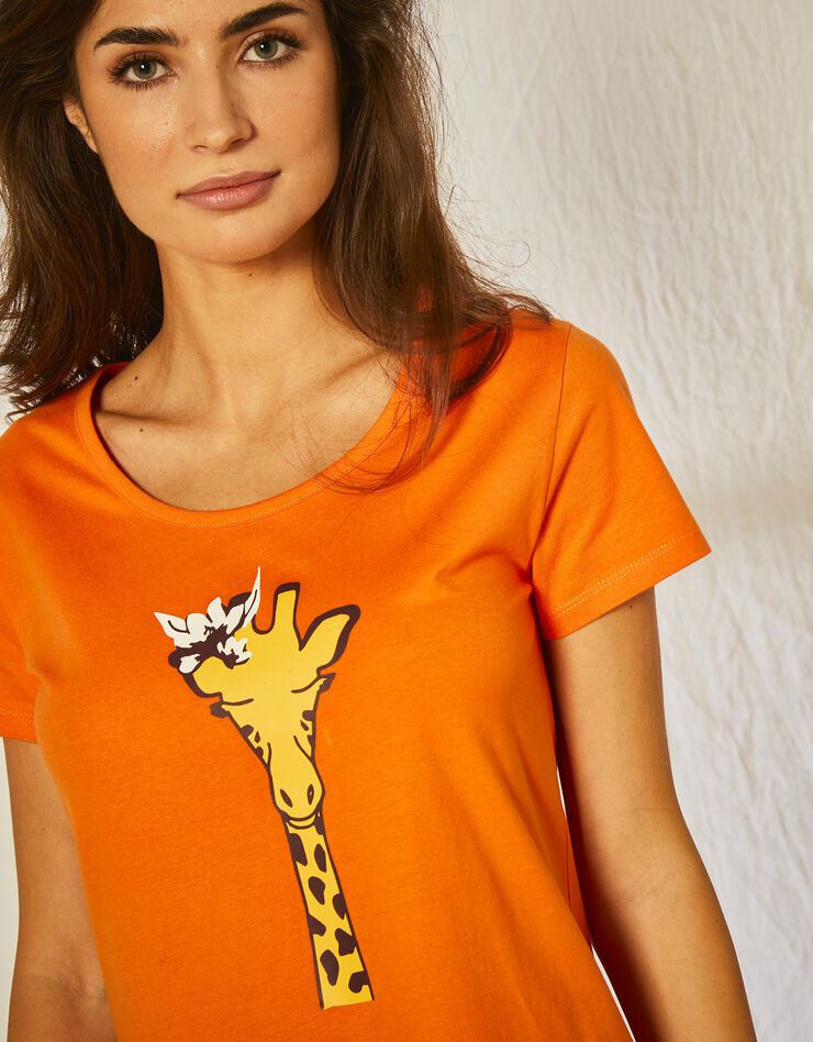 Chemise de nuit courte en coton motif Girafe manches courtes (orange) Chemise de nuit courte en coton motif Girafe manches courtes (orange)