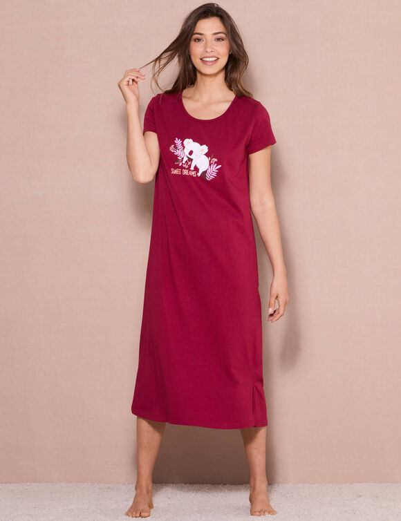 Chemise de nuit longue à manches courtes imprimé koala (cerise)