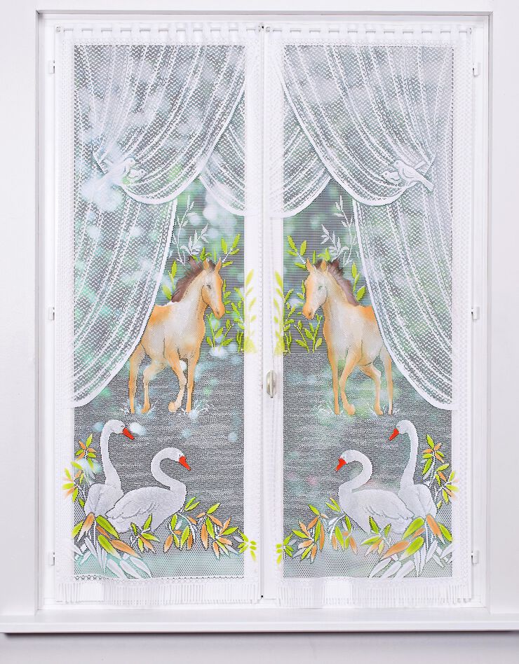 Vitrage droit peint motif chevaux finition passe-tringle - la paire (peint) Vitrage droit peint motif chevaux finition passe-tringle - la paire (peint)