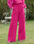 Pantalon large &agrave; pinces taille haute, uni (fuchsia)