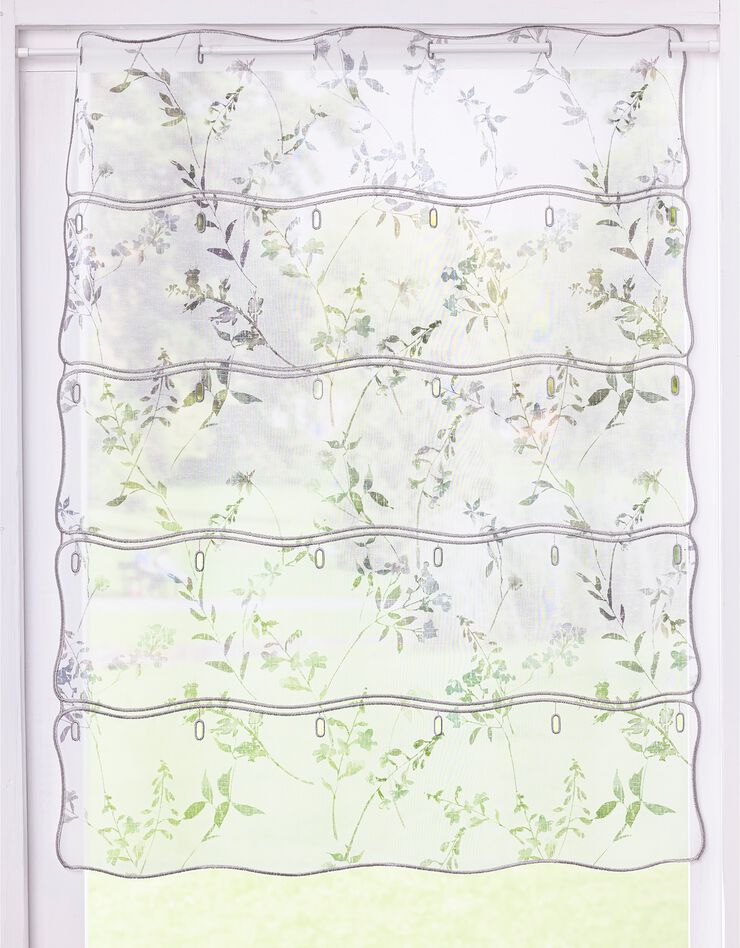 Rideau modulable en hauteur imprimé branchages (gris / bleu)