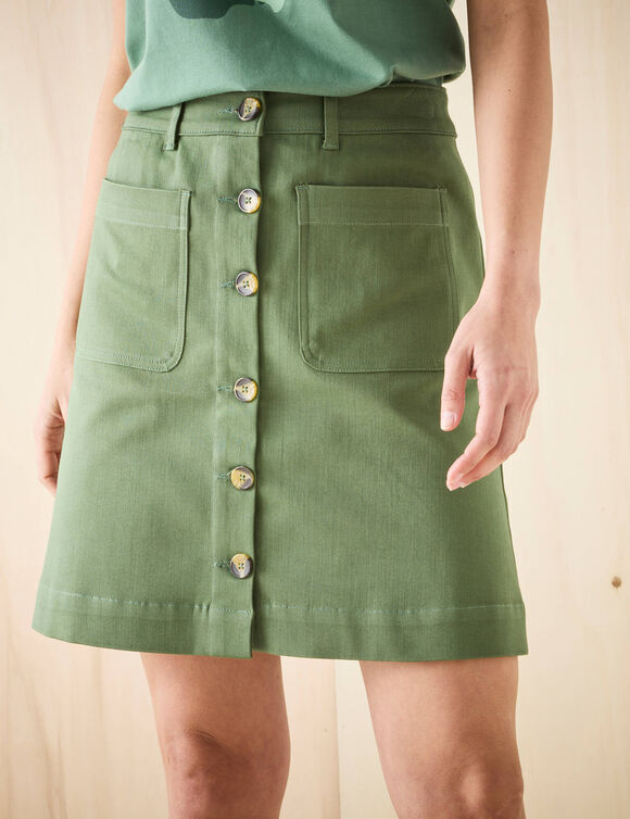 Jupe évasée courte boutonnée (kaki)