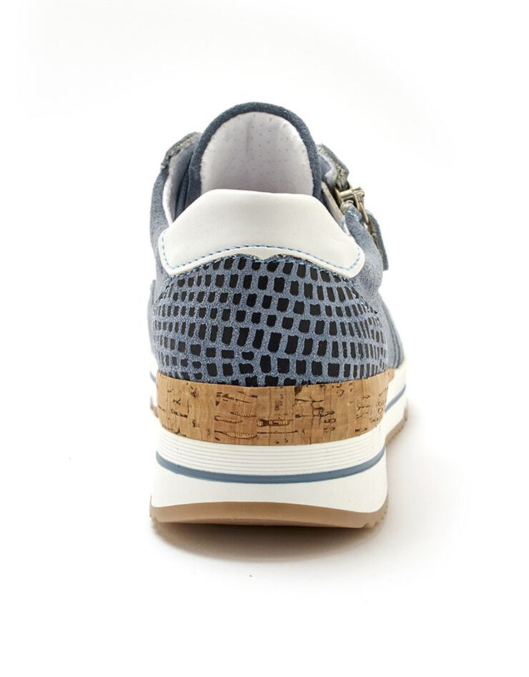 Baskets dessus cuir texturé - largeur confort   (bleu)