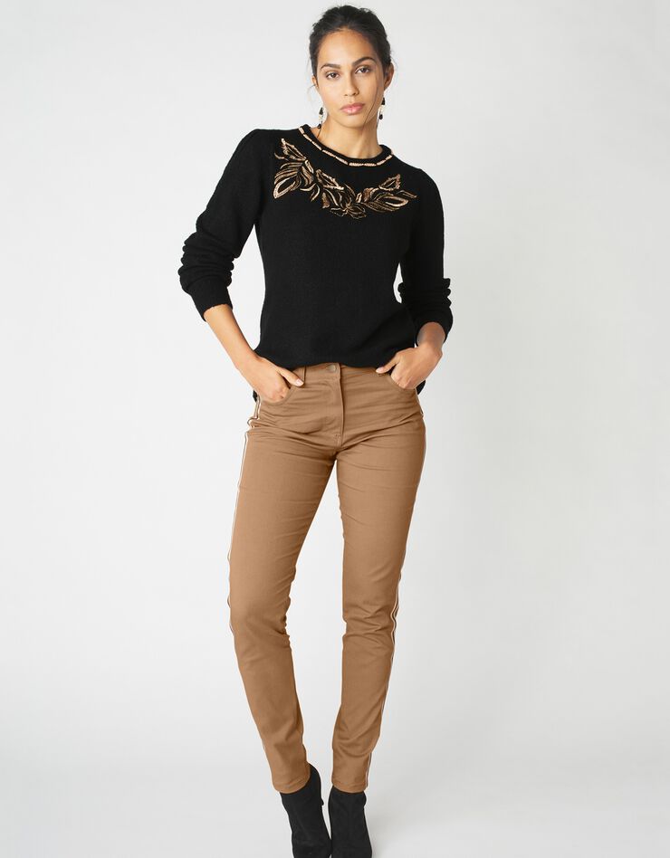 Pull brodé sequins dorés (noir / doré) Pull brodé sequins dorés (noir / doré)