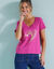 T-shirt col V imprimé doré (rose indien)
