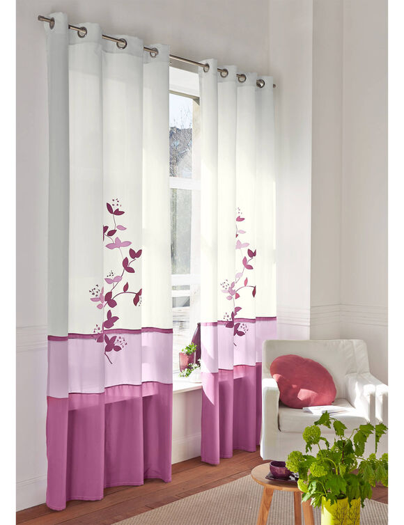 Rideau panneau voile motif orchidée finition oeillets (violet)