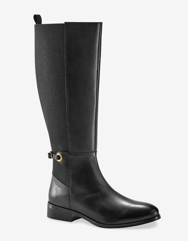 Bottes cavalières en cuir, spécial larges mollets (noir)