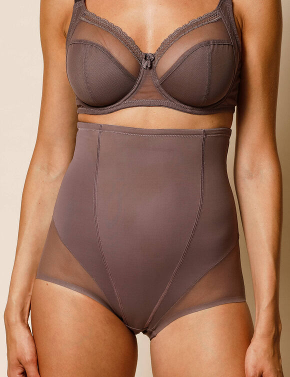 Culotte taille haute maille et tulle gainant (café)