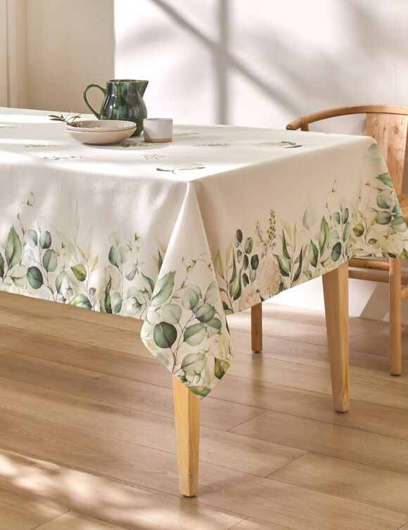 Nappe anti-taches imprimé végétal (naturel / vert)