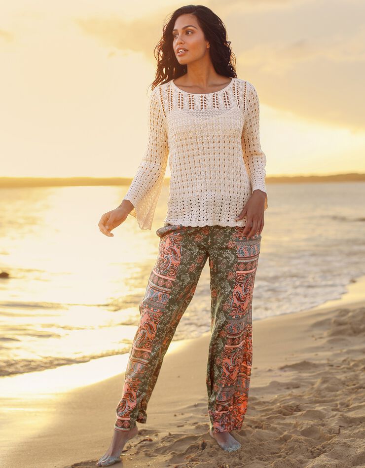 Pull ajouré manches 3/4 pagodes (naturel) Pull ajouré manches 3/4 pagodes (naturel)