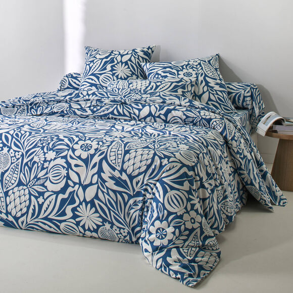 Linge de lit Montego en coton imprim&eacute;  (bleu)
