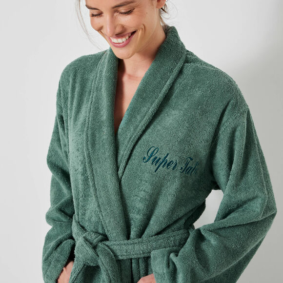 Peignoir mixte adulte éponge bouclette col châle personnalisable (eucalyptus)