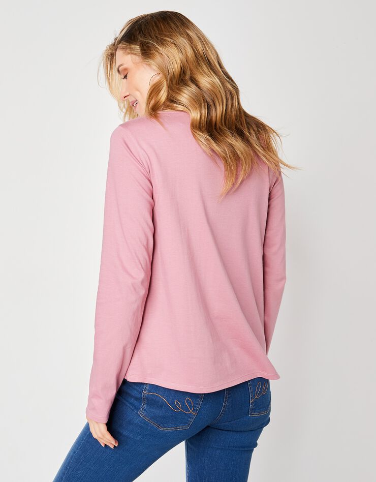 Tee-shirt manches longues, empiècement broderie anglaise (rose grisé) Tee-shirt manches longues, empiècement broderie anglaise (rose grisé)