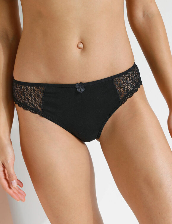 Culotte midi coton dentelle unie Coria - lot de 2 (noir)