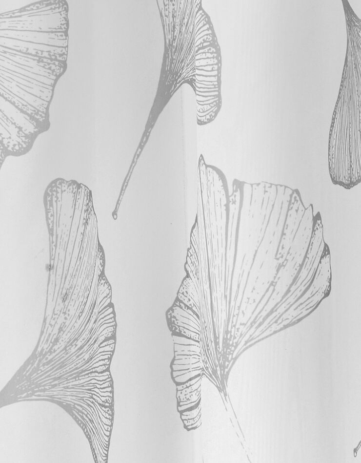 Rideau panneau voile polyester imprimé gingko finition oeillets (gris)