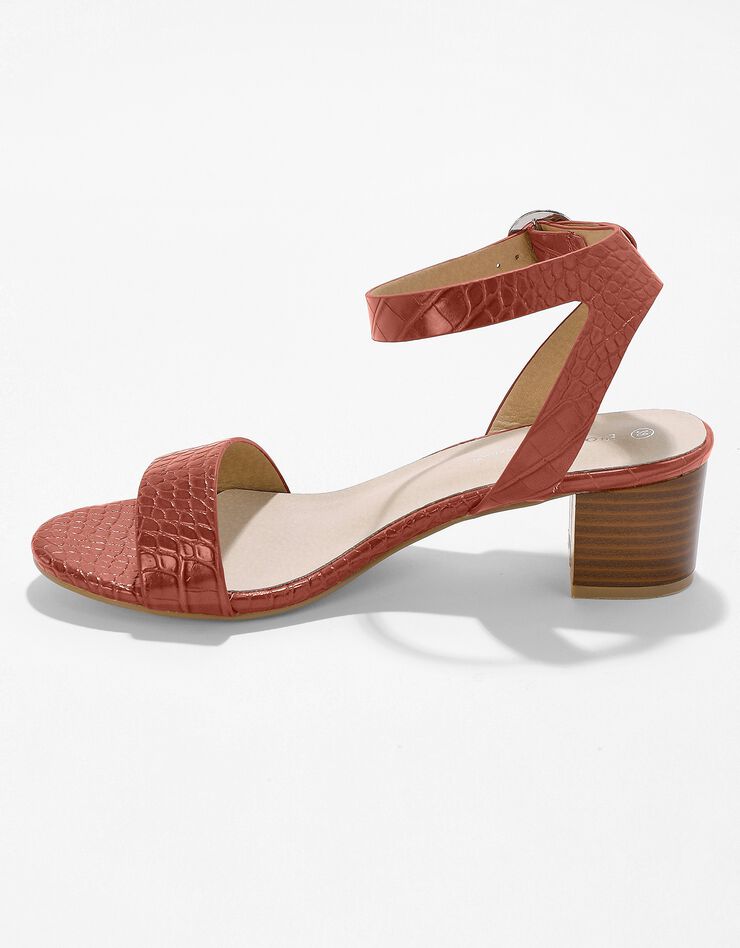 Sandale effet croco à talon effet bois (caramel) Sandale effet croco à talon effet bois (caramel)