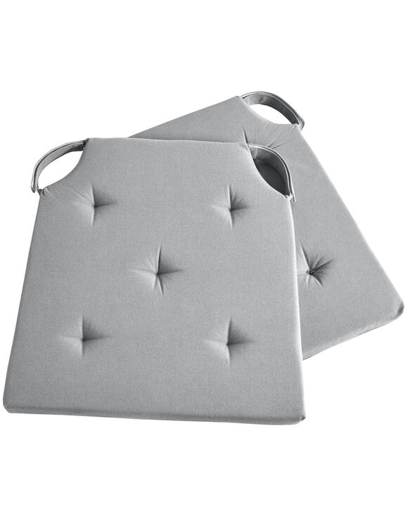 Galette de chaise unie carr&eacute;e coton - lot de 2 (gris perle)