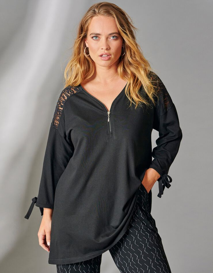 Tunique dentelle décolleté zippé manches 3/4 (noir) Tunique dentelle décolleté zippé manches 3/4 (noir)