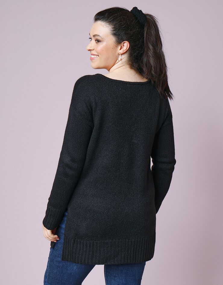 Pull tunique col V toucher mohair (noir) Pull tunique col V toucher mohair (noir)