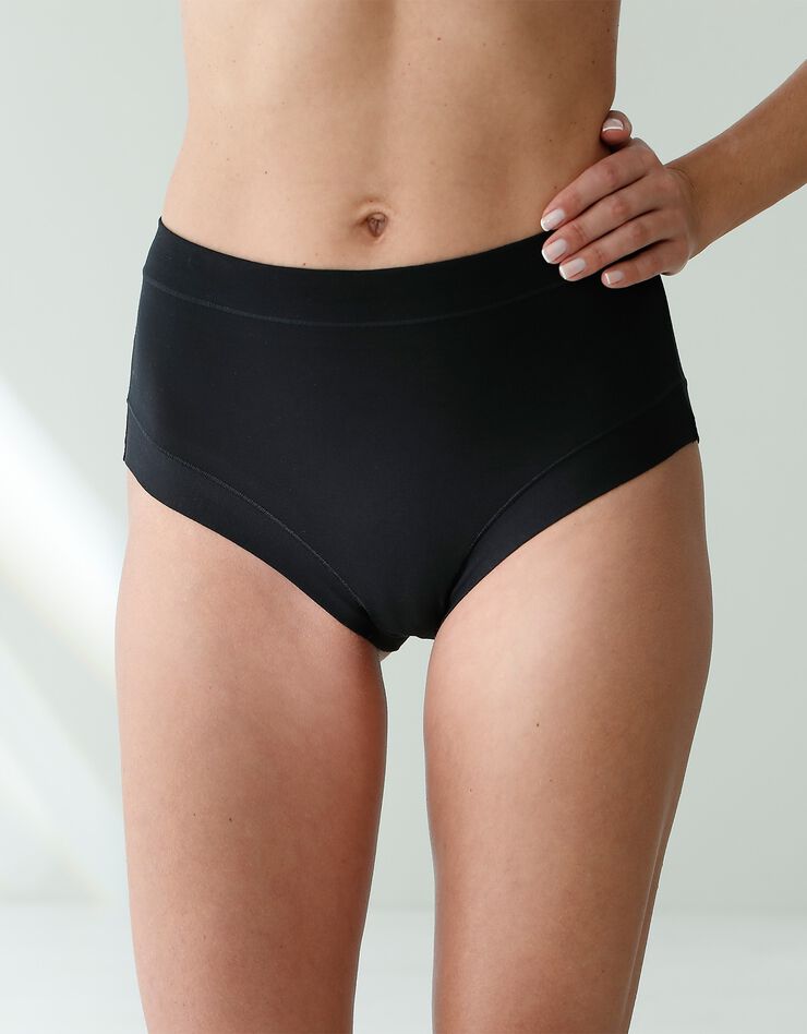 Culotte coton stretch forme maxi ceinture confort "sans élastiques" - lot de 2 (blanc + noir) Culotte coton stretch forme maxi ceinture confort "sans élastiques" - lot de 2 (blanc + noir)
