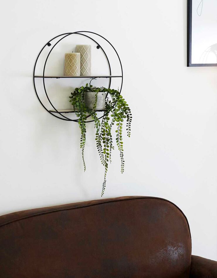 Etagère ronde en métal et bois - 2 tablettes (noir)