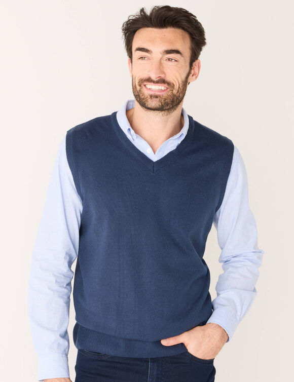 D&eacute;bardeur col V (marine)