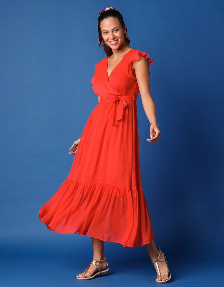 Robe longue sans manches à grand volant (grenadine)