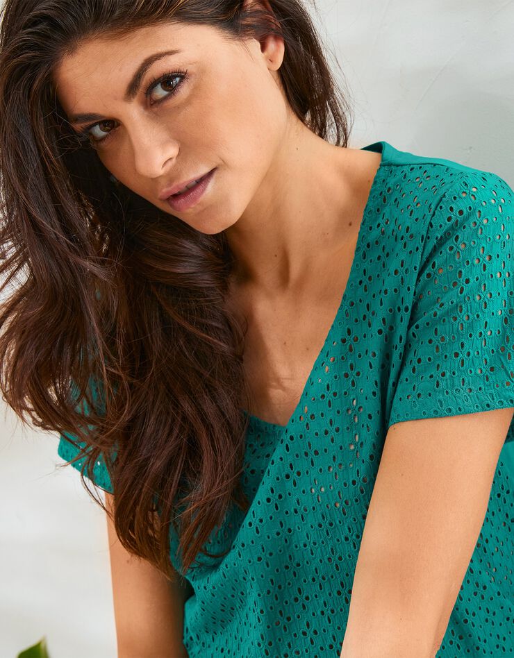 Tee-shirt col V broderie anglaise (vert) Tee-shirt col V broderie anglaise (vert)
