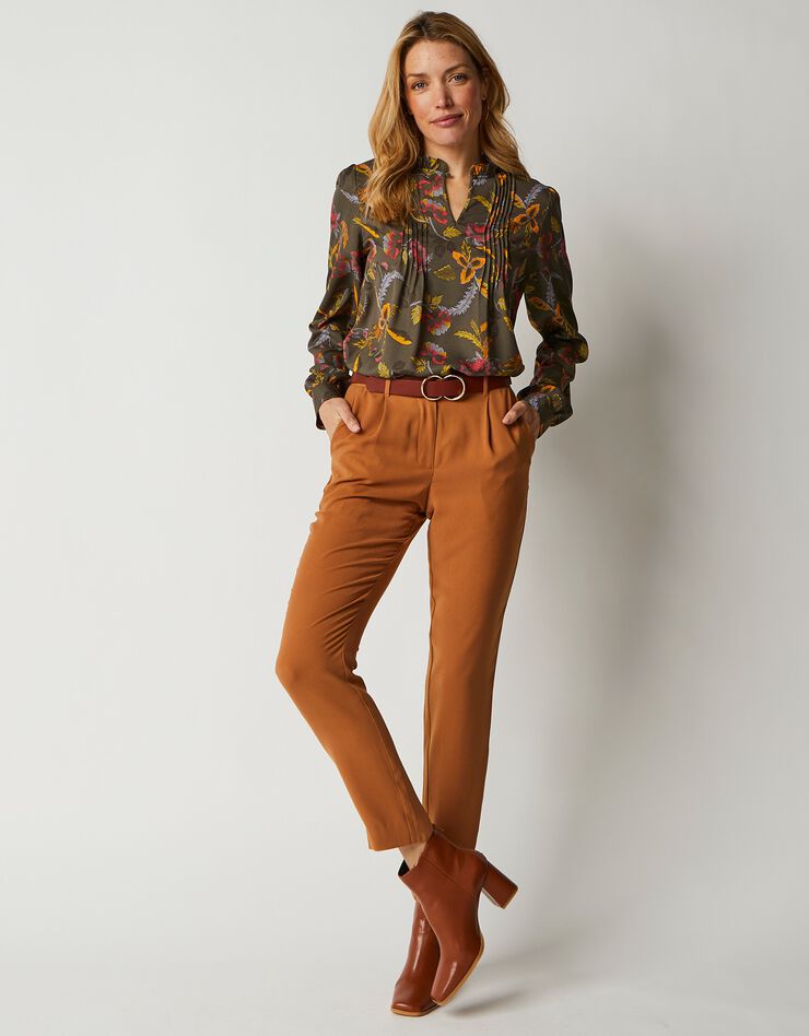 Blouse à plis manches longues imprimée (bronze / corail) Blouse à plis manches longues imprimée (bronze / corail)