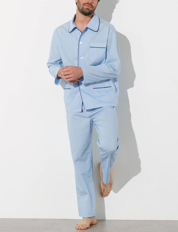 Pyjama uni popeline polyester/coton (ciel)