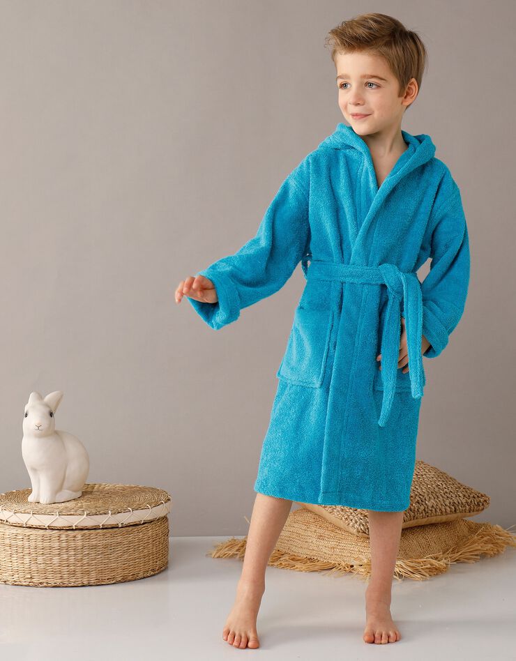 Peignoir enfant éponge bouclette à capuche (turquoise)