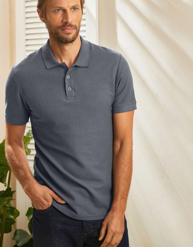 Polo uni maille piquée manches courtes (anthracite)