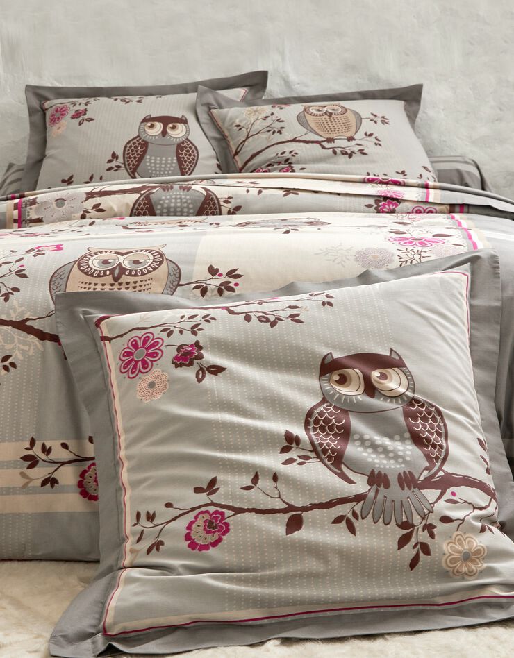 Linge de lit Chouette coton (gris)