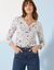 T-shirt col tunisien manches longues, imprimé (blanc)