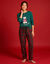 Pyjama pantalon femme, esprit No&euml;l en coton flanelle, avec son pochon (rouge / vert)