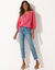 Blouse unie macramé, manches brodées (rose)