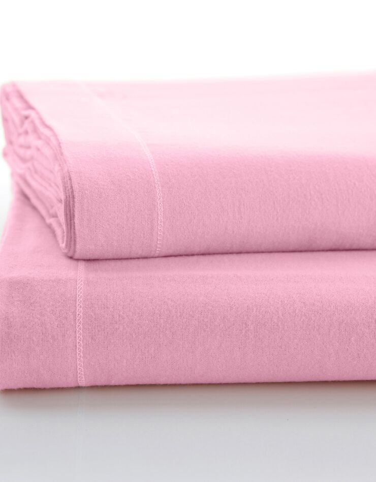 Linge de lit uni flanelle  (rose)