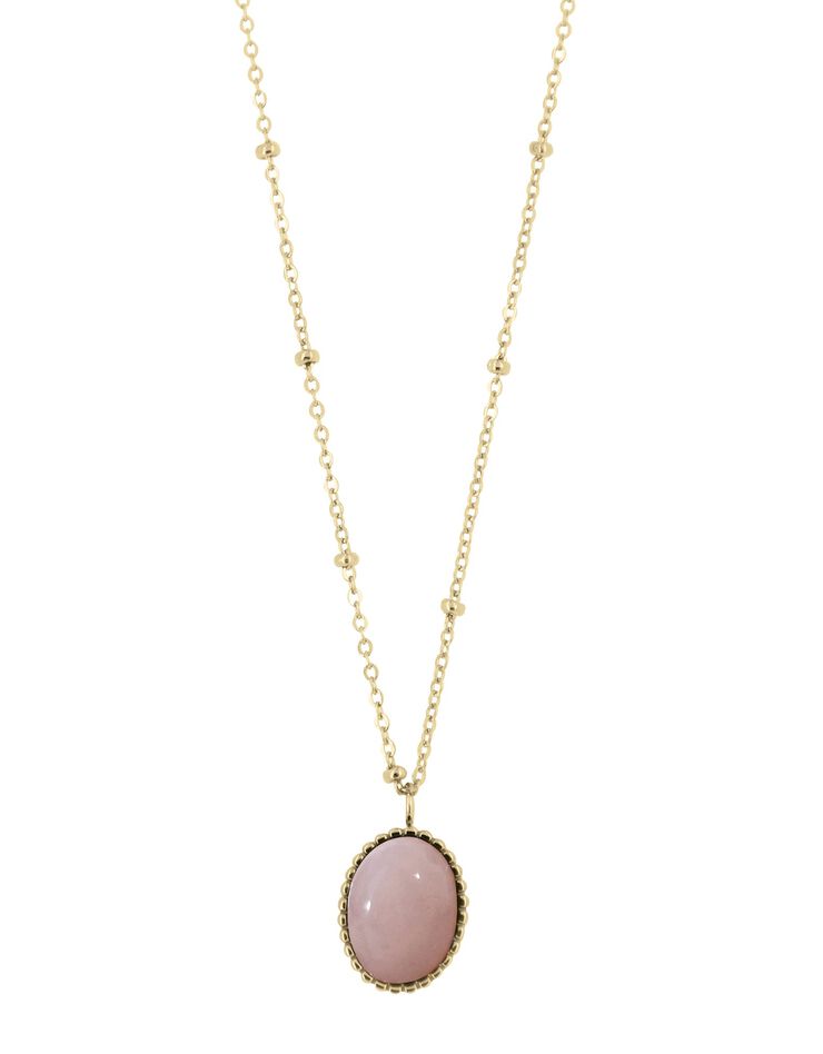 Pendentif acier doré et quartz rose (quartz rose) Pendentif acier doré et quartz rose (quartz rose)