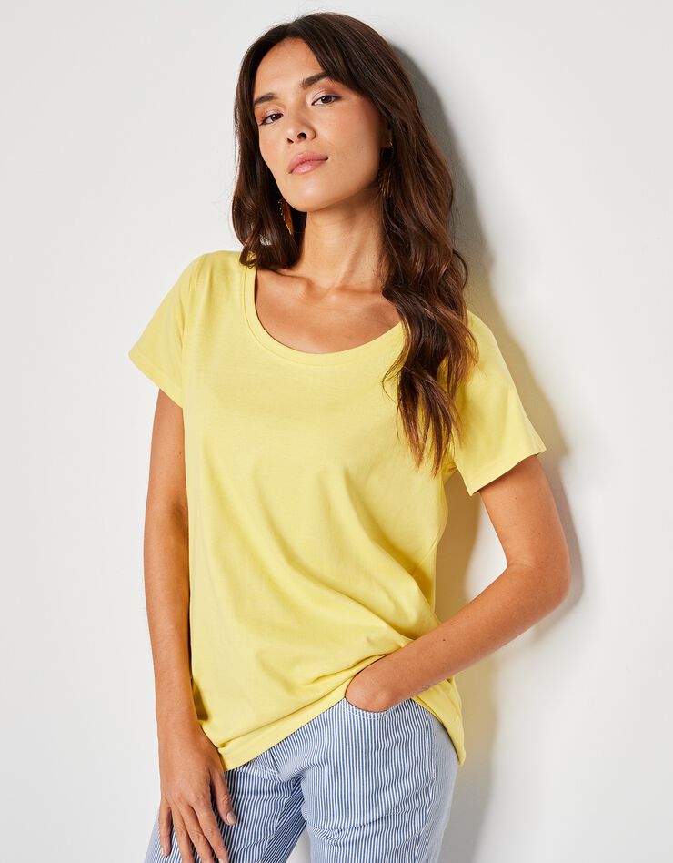Tee-shirt col rond manches courtes uni coton (jaune pâle) Tee-shirt col rond manches courtes uni coton (jaune pâle)