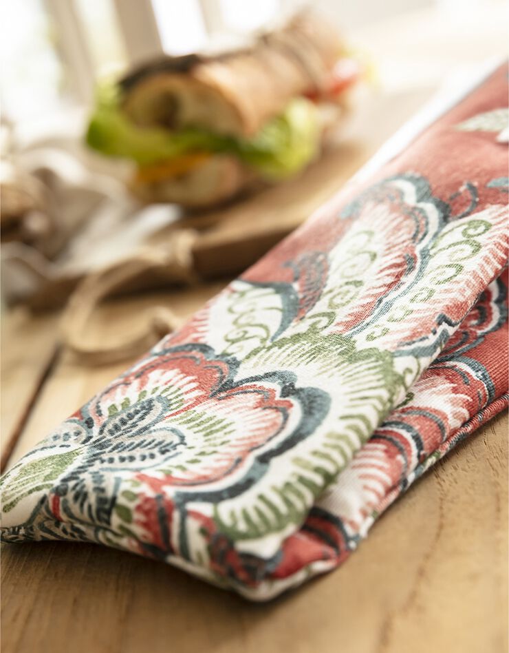 Pochette alimentaire en tissu pour sandwich baguette - collection upcycling (terracotta) Pochette alimentaire en tissu pour sandwich baguette - collection upcycling (terracotta)
