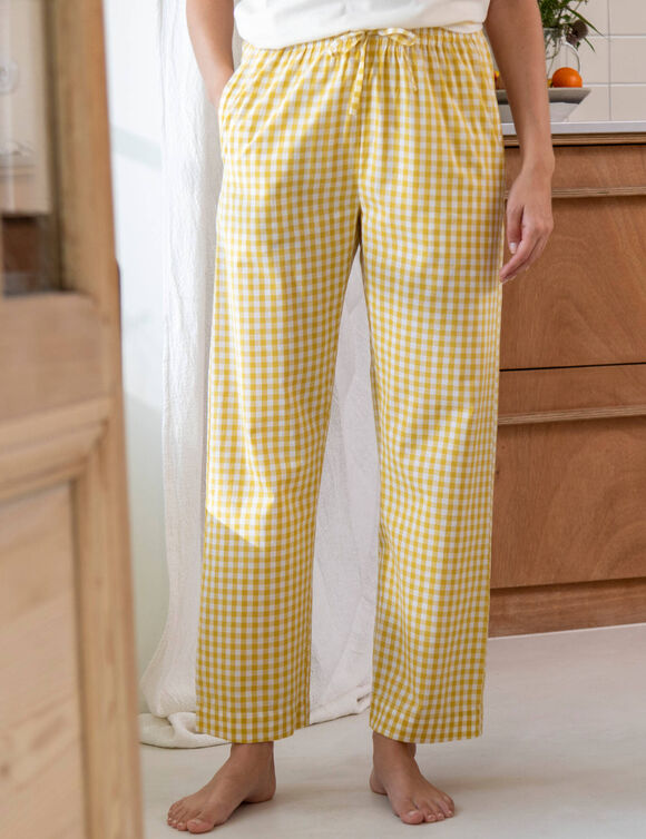 Pantalon pyjama large &agrave; carreaux (jaune)