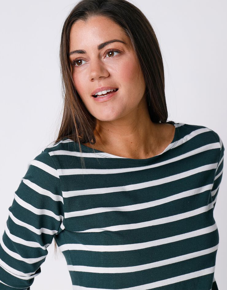 Tee-shirt marinière manches longues en coton bio, éco-responsable (vert / blanc) Tee-shirt marinière manches longues en coton bio, éco-responsable (vert / blanc)