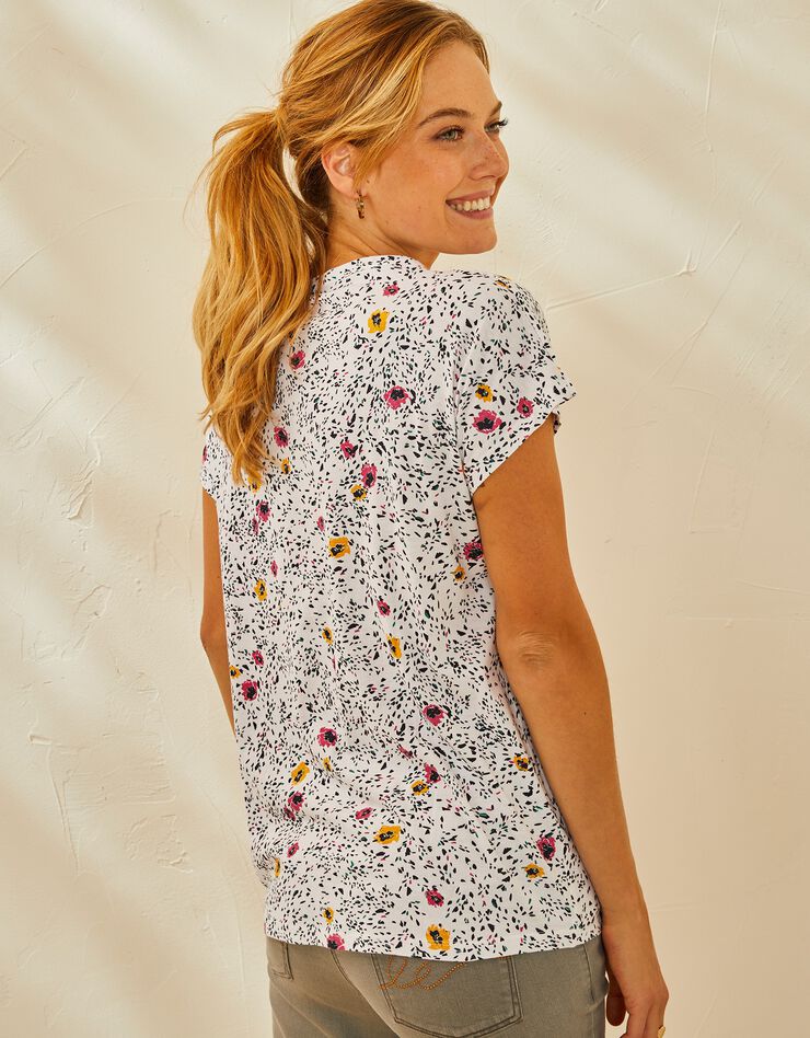 Tee-shirt col tunisien manches courtes, imprimé (blanc) Tee-shirt col tunisien manches courtes, imprimé (blanc)