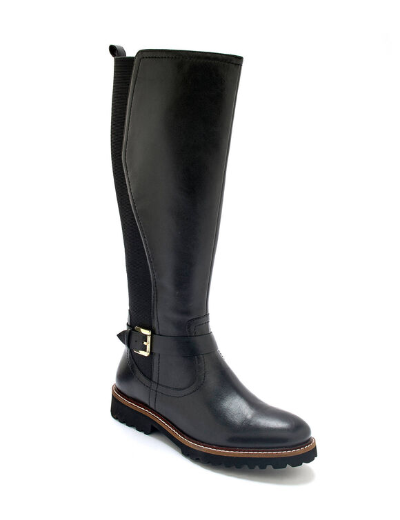 Bottes en cuir zipp&eacute;es et &eacute;lastiqu&eacute;es, largeur confort (noir)