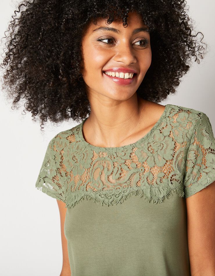 Tee-shirt dentelle col rond manches courtes (bronze) Tee-shirt dentelle col rond manches courtes (bronze)