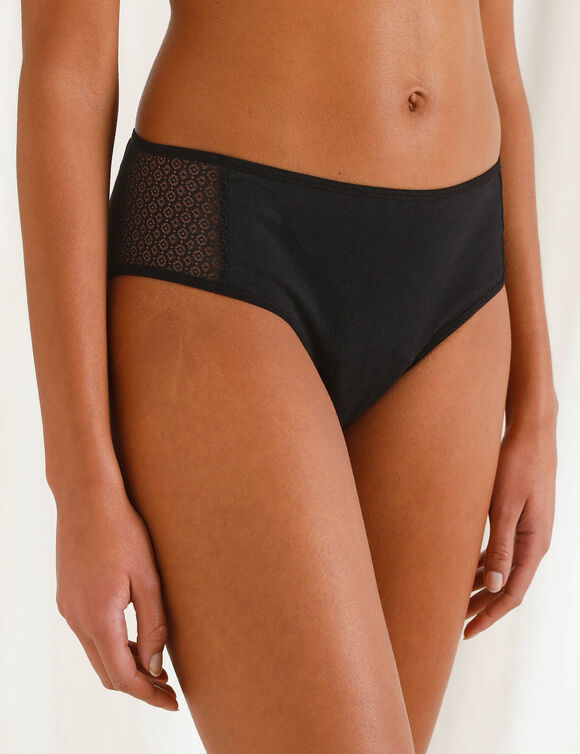 Slip pour fuites urinaires en coton biologique (**) lavable - flux abondant (noir)