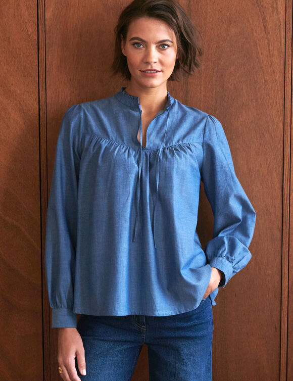 Blouse aspect jean manches longues, chambray (stone)