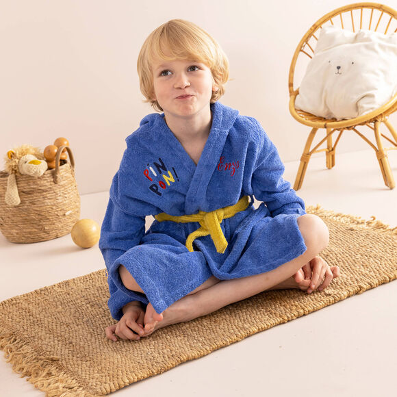 Peignoir de bain enfant personnalisable Pin-pon à capuche (bleu dur)